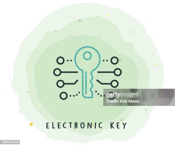 electronic key icon with watercolor patch - login button stock illustrations