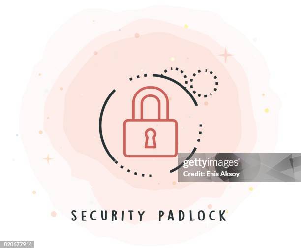 security padlock icon with watercolor patch - security patch stock illustrations