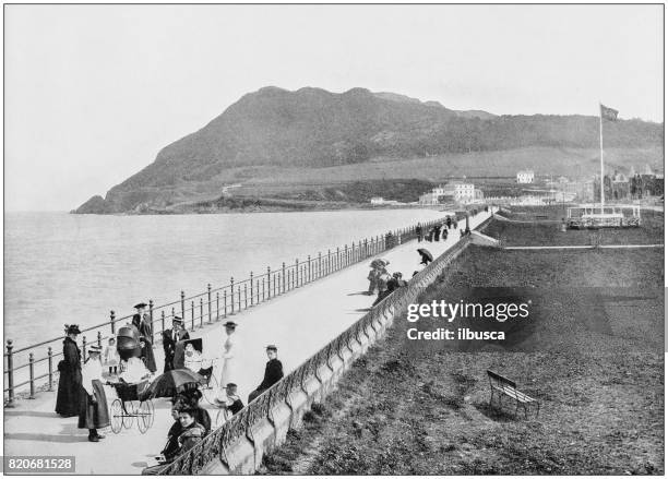 antique photograph of seaside towns of great britain and ireland: bray - promenade stock illustrations