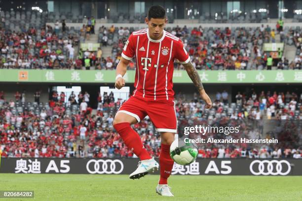 James Rodriguez of Muenchen controlls the ball during the International Champions Cup Shenzen 2017 match between Bayern Muenchen and AC Milan at on...