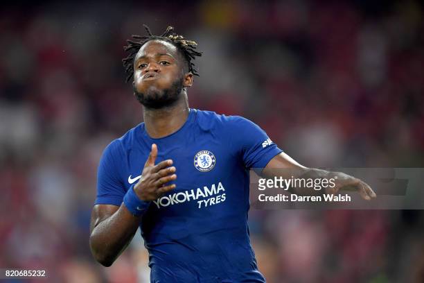 Michy Batshuayi of Chelsea celebrates scoring a goal during the Pre-Season Friendly match between Arsenal FC and Chelsea FC at Birds Nest on July 22,...