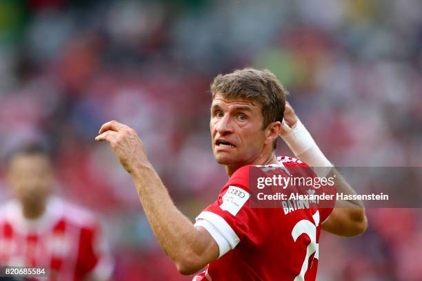 Thomas Mueller of Muenchen reacts during the International Champions Cup Shenzen 2017 match between Bayern Muenchen and AC Milan at on July 22, 2017...