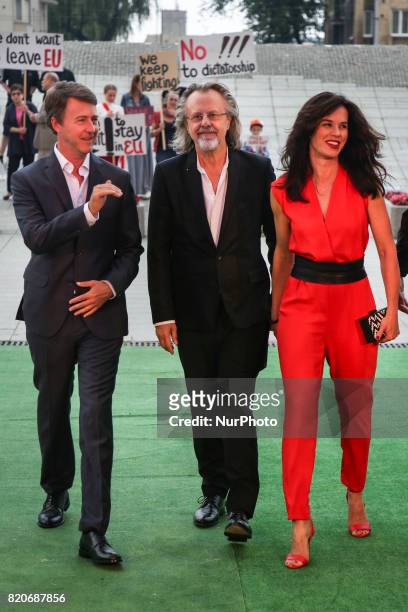 American actor Edward Norton and Polish music composer Jan A.P. Kaczmarek with his wife at the 7th Transatlantyk Film Festival in Lodz, Poland on 21...