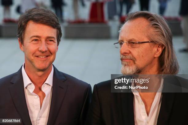 American actor Edward Norton and Polish music composer Jan A.P. Kaczmarek at the 7th Transatlantyk Film Festival in Lodz, Poland on 22 July , 2017.