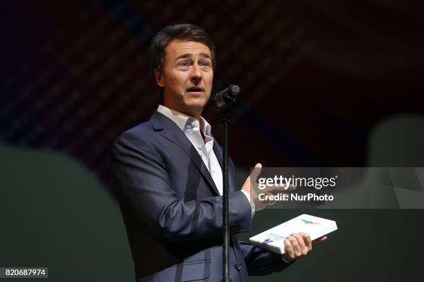 American actor Edward Norton receives Transatlantyk Glocal Hero Award at the 7th Transatlantyk Film Festival in Lodz, Poland on 21 July , 2017.