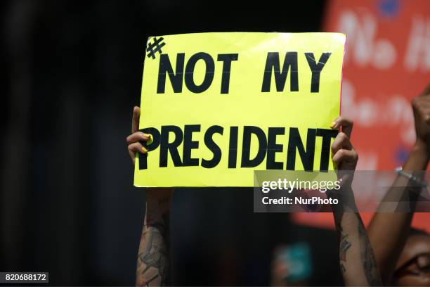 Protestors stand outside as US Attorney General Jeff Sessions delivers a speech outlining the Department of Justice policy regarding Sanctuary Cities...