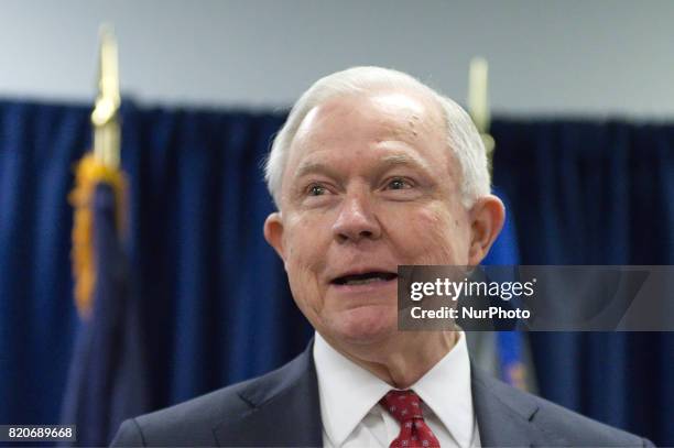 Attorney General Jeff Sessions delivers a speech outlining the Department of Justice policy regarding Sanctuary Cities and crime by illegal...