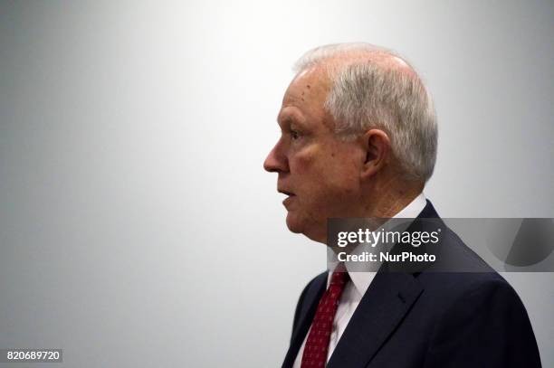 Attorney General Jeff Sessions delivers a speech outlining the Department of Justice policy regarding Sanctuary Cities and crime by illegal...