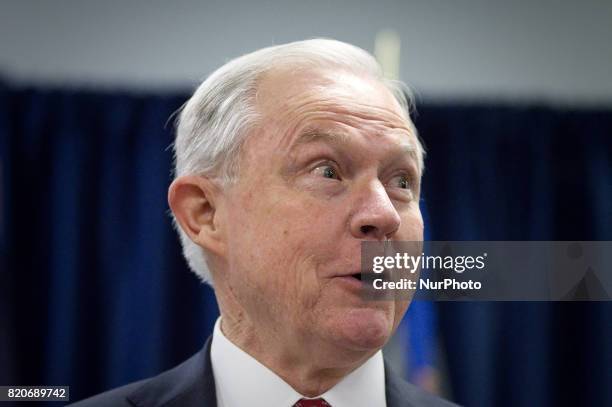 Attorney General Jeff Sessions delivers a speech outlining the Department of Justice policy regarding Sanctuary Cities and crime by illegal...