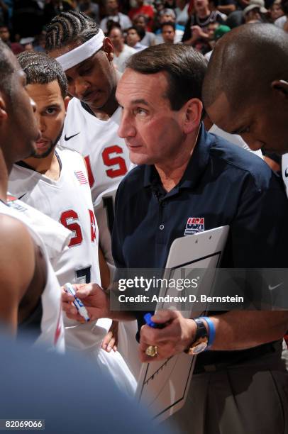 Mike Krzyzewski, Head Coach of the USA Basketball Men's Senior National Team against the Canadian National Team during the State Farm USA Basketball...