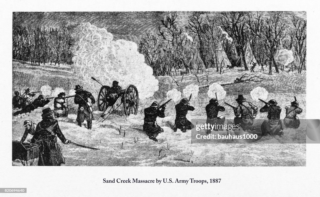 Sand Creek Massacre by U.S. Army Troops Engraving, 1887