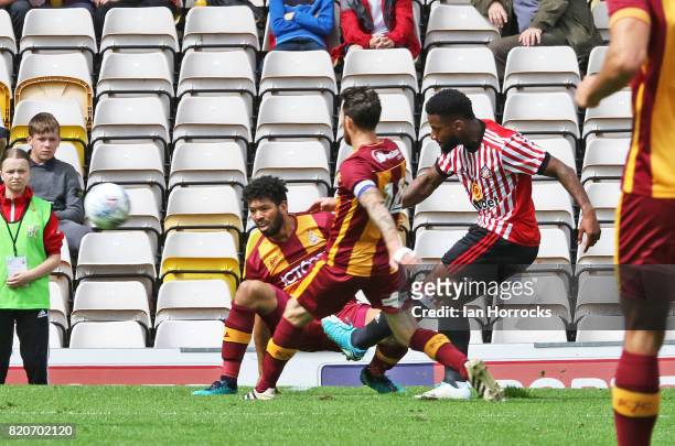 Jeremain Lens of Sunderland scoring the second goal during a pre-season friendly match between Bradford City and Sunderland AFC at the Coral Windows...