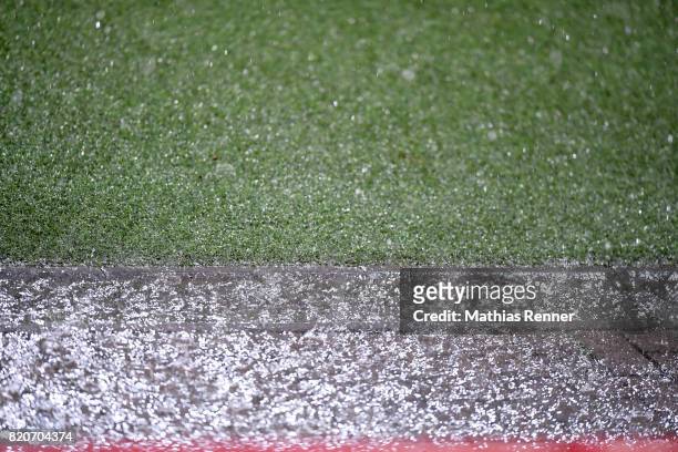 Rain during the game between Union Berlin and the Queens Park Rangers on july 22, 2017 in Berlin, Germany.