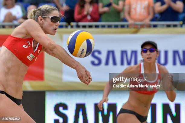 Canada's Melissa Humana Paredes and Sarah Pavan in action during FIVB Grand Tour - Olsztyn: Day 4 on July 22, 2017 in Olsztyn, Poland.