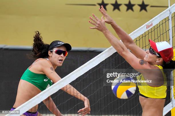 Brazil's Talita Antunes hitting against Brazil's Agatha Bednarczuk during FIVB Grand Tour - Olsztyn: Day 4 on July 22, 2017 in Olsztyn, Poland.