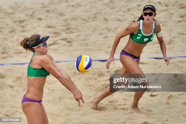 Brazil's Talita Antunes and Larissa Franca in action during FIVB Grand Tour - Olsztyn: Day 4 on July 22, 2017 in Olsztyn, Poland.