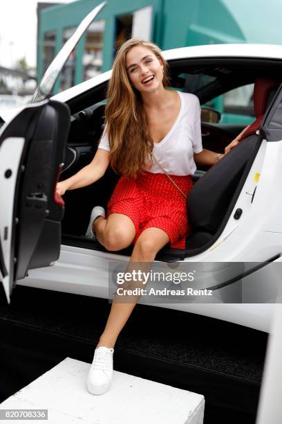 Sofia Tsakiridou poses in a Lexus at the 3D Fashion Presented By Lexus/Voxelworld show during Platform Fashion July 2017 at Areal Boehler on July 22,...