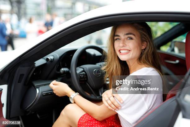 Sofia Tsakiridou poses in a Lexus at the 3D Fashion Presented By Lexus/Voxelworld show during Platform Fashion July 2017 at Areal Boehler on July 22,...