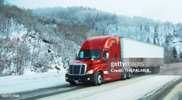 semi-truck on winter - semi truck stock pictures, royalty-free photos & images
