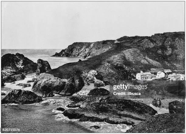 ilustrações de stock, clip art, desenhos animados e ícones de antique photograph of seaside towns of great britain and ireland: kynance cove - lizard