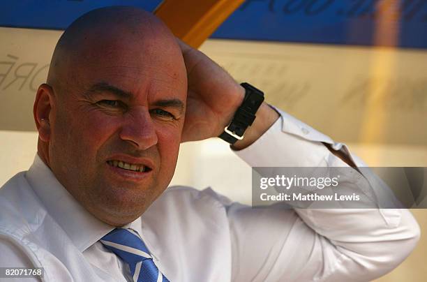 Brian McClennan, Head Coach of Leeds Rhinos looks on from the dug-out during the Carnegie Challenge Cup Semi Final match between Leeds Rhinos and...