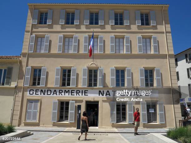 Saint-Tropez : the famous police station in Place Blanqui, where 'Le gendarme de Saint Tropez' featuring Louis de Funes was filmed, now housing the...