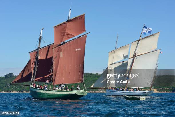 Lugger Le Grand Lejon and fishing boat La Granvillaise taking part in the 7th edition of the Brest International Maritime Festival, a festival...