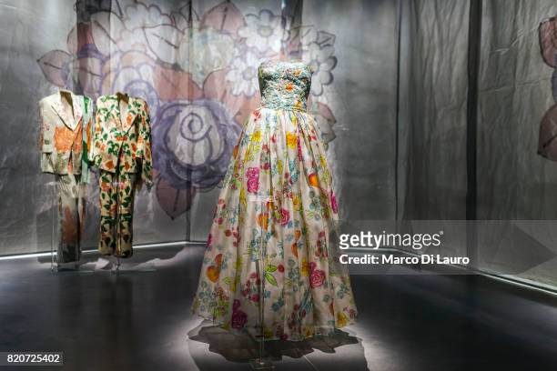 April 30: Armani dresses are seen at the exhibition at the Armani Silos on April 30, 2015 in Milan, Italy. In 1975 Giorgio Armani launch his first...