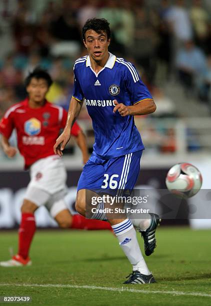 Chelsea striker Franco Di Santo runs with the ball during the Macau International Football challenge between Chelsea and Chengdu Blades FC at Macau...