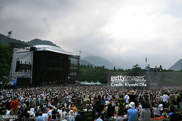 People enjoy a concert during the Fuji Rock Festival at Naeba Ski Resort on July 26, 2008 in Yuzawa, Niigata, Japan.