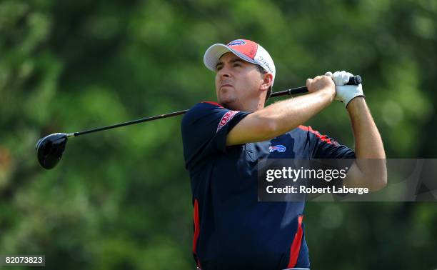 Ben Curtis makes a tee shot on the second hole during the third round of the RBC Canadian Open at the Glen Abbey Golf Club on July 26, 2008 in...