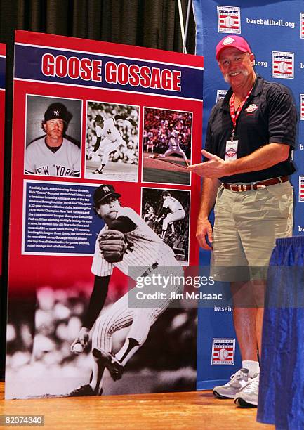 Hall of Fame inductee Rich 'Goose' Gossage poses for a photo after a press conference at the Cooperstown Central School during the Baseball Hall of...