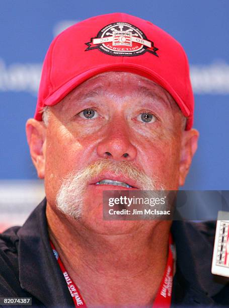 Hall of Fame inductee Rich 'Goose' Gossage speaks to the media during a press conference at the Cooperstown Central School during the Baseball Hall...