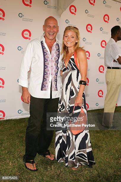 Designer Carmen Marc Valvo and TV host Kelly Ripa attend QVC Live from the Hamptons at Nova's Ark July 26, 2008 in Watermill, New York.