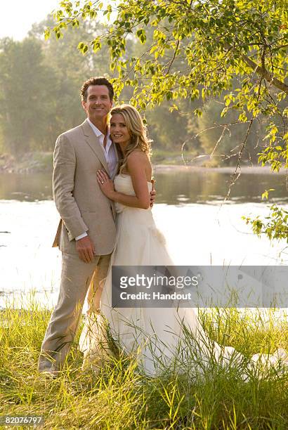 San Francisco Mayor Gavin Newsom poses with his new wife actress Jennifer Siebel July 26, 2008 in Stevensville, Montana. Newsom and Siebel were...