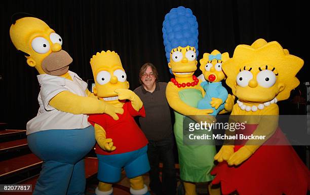 Creator Matt Groening poses with Simpson characters at "The Simpsons" Panel during the 2008 Comic Con at the San Diego Convention Center on July 26,...