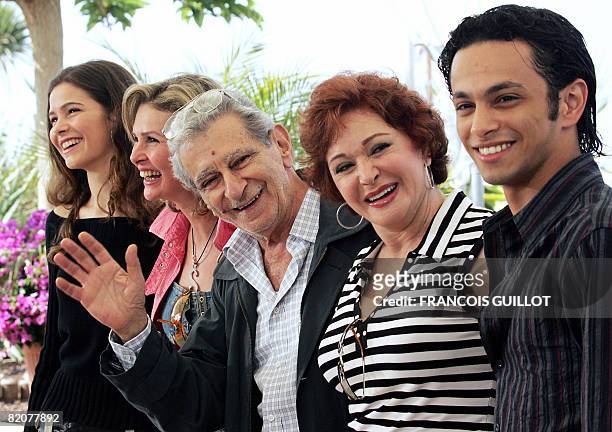 -- Actress Yousra el-Lozy, Yousra, director Youssef Chahine, actress Lebleba and actor Ahmed Yehia pose during a photo call for the film...