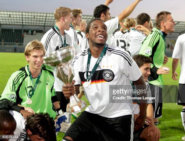 Republic Richard Sukuta-Pasu of Germany celebrates after the U19 European Championship final match between Germany and Italy at the Strelnice stadium...