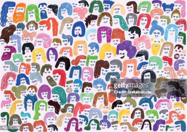 illustrazioni stock, clip art, cartoni animati e icone di tendenza di sfondo colorato di folla di persone - varietà concetto