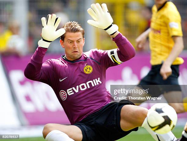 Roman Weidenfeller, goalkeeper of Borussia Dortmund battles for the ball during the Pre Season international friendly match between Borussia Dortmund...