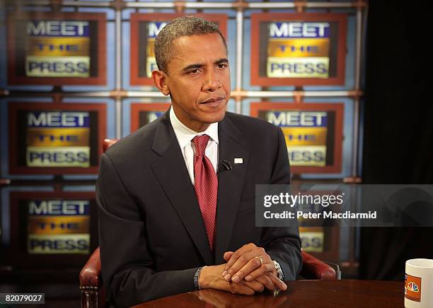 Presumptive U.S. Democratic Presidential candidate Senator Barack Obama is interviewed during a taping of 'Meet the Press' on July 26, 2008 in...