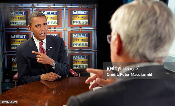 Tom Brokaw interviews presumptive U.S. Democratic Presidential candidate Senator Barack Obama during a taping of 'Meet the Press' on July 26, 2008 in...