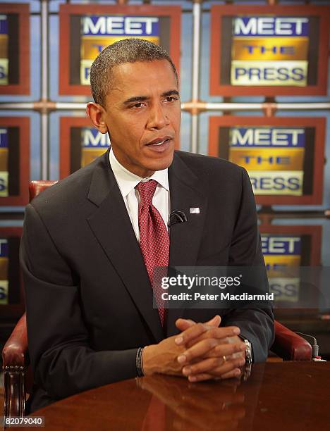 Presumptive U.S. Democratic Presidential candidate Senator Barack Obama is interviewed during a taping of 'Meet the Press' on July 26, 2008 in...