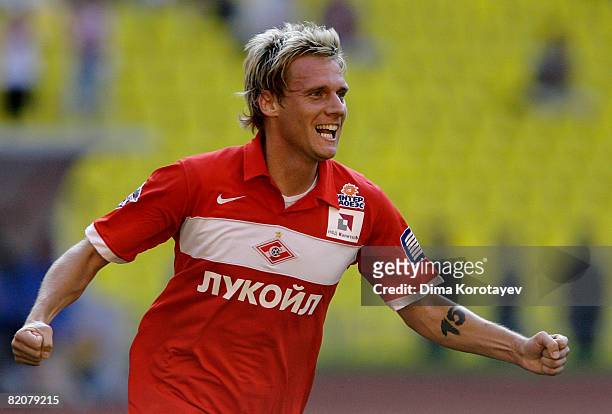 Radoslav Kovac of FC Spartak Moscow celebrates after scoring the opening goal of the Russian Premier League match between FC Spartak Moscow and FC...
