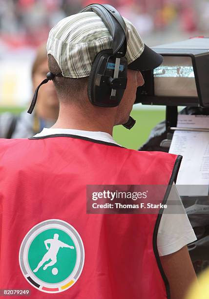 Television cameraman is seen at work ahead of the 3. Bundesliga match between Fortuna Duesseldorf and SC Paderborn at the LTU Arena on July 27, 2008...