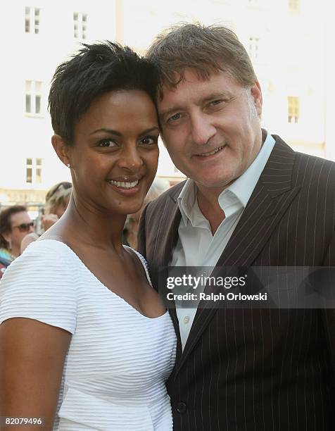 Actress Dennenesch Zoude and director Carlo Rola arrive for the premiere of 'Jedermann' 'Every man' written by Hugo von Hofmannsthal during the...