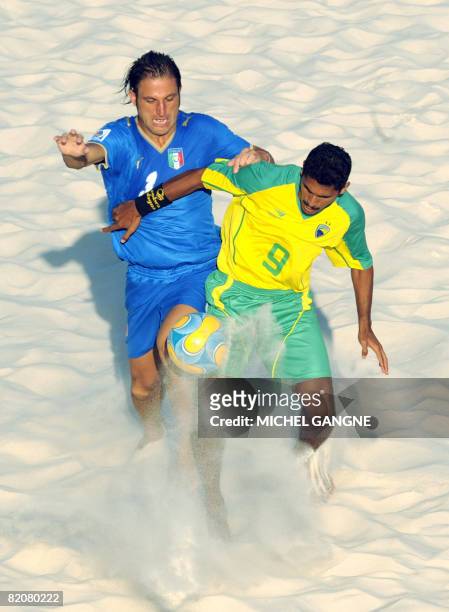 Brazil's Andre vies with Italy's Guiseppe Condorelli during the beach soccer world cup final match Brazil vs. Italy on July 27, 2008 in Marseille...