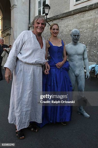 Peter Simonischek, as 'Everyman', Sophie von Kessel, as 'Paramour' and Clemens Schick as 'The Dead' in the 'Jedermann' 'Everyman', written by Hugo...