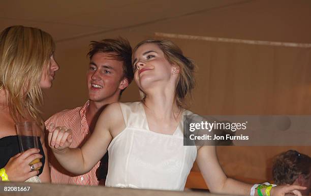 Actress Emma Watson and Francis Boulle attend the Chinawhite Tent during the Cartier International Polo held at Guards Polo Club on July 27, 2008 in...