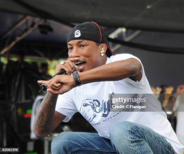 Rapper/Vocalist Pharrell Williams of N.E.R.D. Performs on day three of the 2008 Pemberton Music Festival on July 27, 2008 in Pemberton, British...
